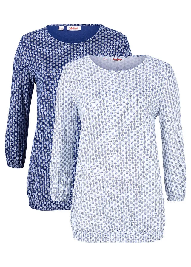 Camiseta (2 unidades) estampada con mangas 3/4 Blanco-azul oscuro estampado